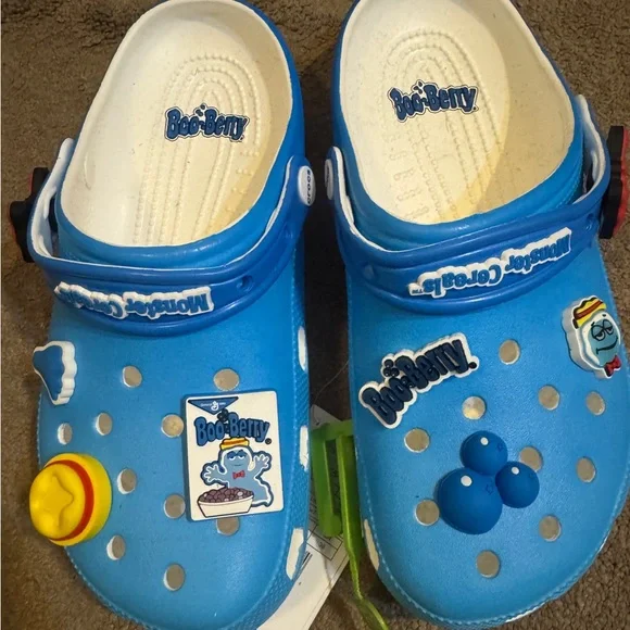 CROCS Blue and White Fun Sandals, W9 M6 - Picture 1 of 3